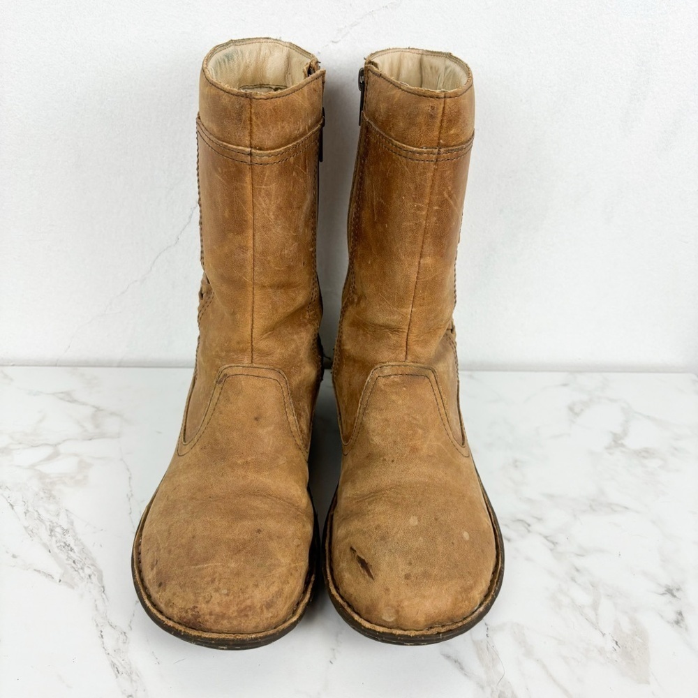 UGG Kaleen Chestnut Leather Sherpa Lined Mid Calf Boot Sz 8 - Picture 4 of 13